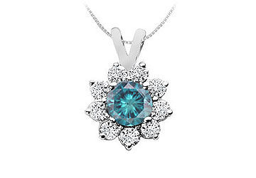 Blue Diamond Pendant  14K White Gold - 0.75 CT Diamonds