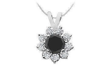 Black and White Diamond Pendant  14K White Gold - 0.75 CT Diamonds