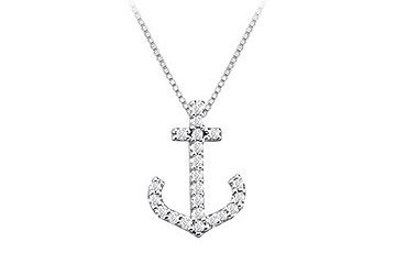 Diamond Anchor Pendant  14K White Gold - 0.15 CT Diamonds