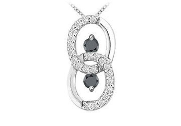 Black and White Diamond Circle Pendant  14K White Gold - 1.00 CT Diamonds