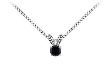 14K White Gold  Round Black Diamond Solitaire Pendant - 0.50 CT. TW.