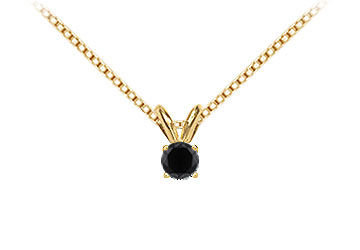 14K Yellow Gold  Round Black Diamond Solitaire Pendant - 0.75 CT. TW.