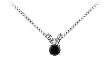 14K White Gold  Round Black Diamond Solitaire Pendant - 0.75 CT. TW.