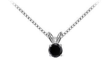 14K White Gold  Round Black Diamond Solitaire Pendant - 1.00 CT. TW.