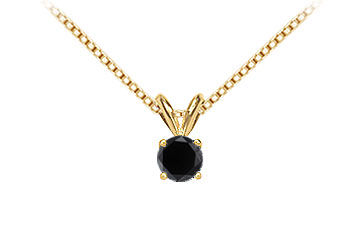 14K Yellow Gold  Round Black Diamond Solitaire Pendant - 1.00 CT. TW.