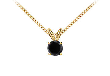 14K Yellow Gold  Round Black Diamond Solitaire Pendant - 1.25 CT. TW.