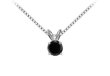 14K White Gold  Round Black Diamond Solitaire Pendant - 1.25 CT. TW.