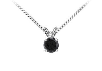 14K White Gold  Round Black Diamond Solitaire Pendant - 1.50 CT. TW.