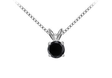 14K White Gold  Round Black Diamond Solitaire Pendant - 1.75 CT. TW.