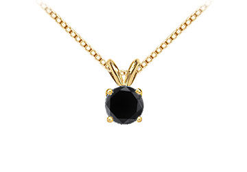 14K Yellow Gold  Round Black Diamond Solitaire Pendant - 1.75 CT. TW.