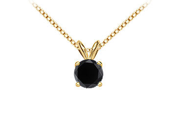 14K Yellow Gold  Round Black Diamond Solitaire Pendant - 2.00 CT. TW.