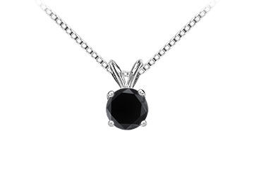 14K White Gold  Round Black Diamond Solitaire Pendant - 2.00 CT. TW.