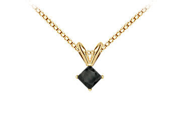 14K Yellow Gold  Princess Cut Black Diamond Solitaire Pendant - 0.50 CT. TW.