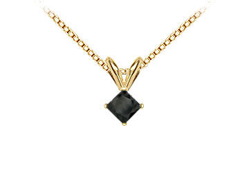 14K Yellow Gold  Princess Cut Black Diamond Solitaire Pendant - 0.75 CT. TW.