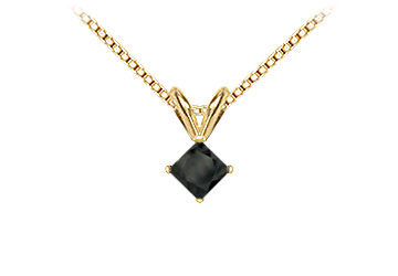 14K Yellow Gold  Princess Cut Black Diamond Solitaire Pendant - 1.00 CT. TW.