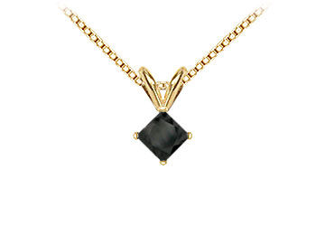 14K Yellow Gold  Princess Cut Black Diamond Solitaire Pendant - 1.25 CT. TW.