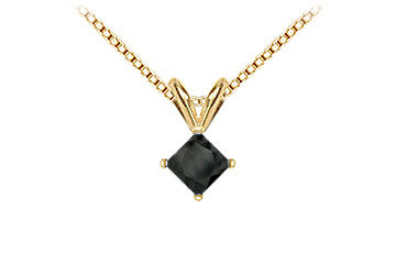14K Yellow Gold  Princess Cut Black Diamond Solitaire Pendant - 1.50 CT. TW.