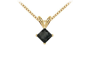 14K Yellow Gold  Princess Cut Black Diamond Solitaire Pendant - 1.75 CT. TW.