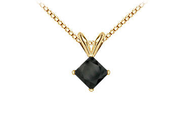 14K Yellow Gold  Princess Cut Black Diamond Solitaire Pendant - 2.00 CT. TW.