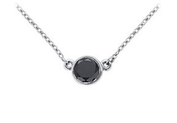 14K White Gold  Bezel Set Round Black Diamond Solitaire Pendant - 0.50 CT. TW.