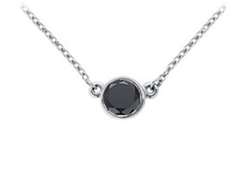 14K White Gold  Bezel Set Round Black Diamond Solitaire Pendant - 0.75 CT. TW.