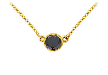 14K Yellow Gold  Bezel Set Round Black Diamond Solitaire Pendant - 0.75 CT. TW.