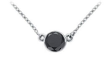 14K White Gold  Bezel Set Round Black Diamond Solitaire Pendant - 1.25 CT. TW.