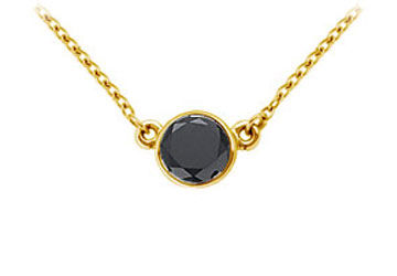 14K Yellow Gold  Bezel Set Round Black Diamond Solitaire Pendant - 1.25 CT. TW.