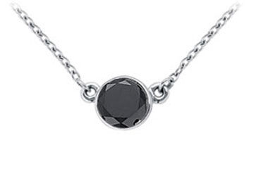 14K White Gold  Bezel Set Round Black Diamond Solitaire Pendant - 1.50 CT. TW.