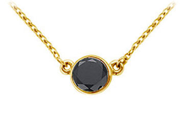 14K Yellow Gold  Bezel Set Round Black Diamond Solitaire Pendant - 1.50 CT. TW.