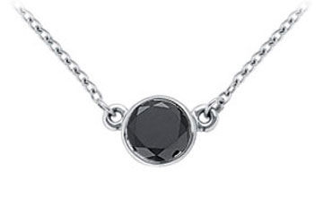 14K White Gold  Bezel Set Round Black Diamond Solitaire Pendant - 1.75 CT. TW.