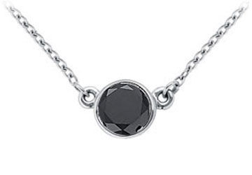 14K White Gold  Bezel Set Round Black Diamond Solitaire Pendant - 2.00 CT. TW.