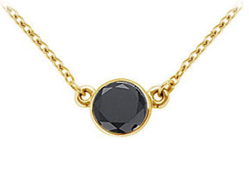14K Yellow Gold  Bezel Set Round Black Diamond Solitaire Pendant - 2.00 CT. TW.
