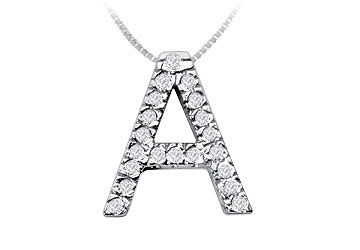 Classic A Initial Diamond Pendant  14K White Gold - 0.30 CT Diamonds