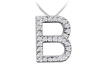 Classic B Initial Diamond Pendant  14K White Gold - 0.45 CT Diamonds