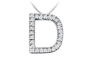 Classic D Initial Diamond Pendant  14K White Gold - 0.45 CT Diamonds
