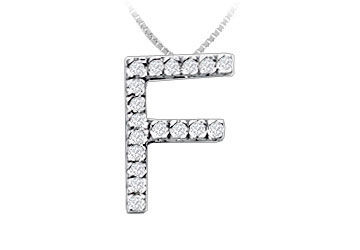 Classic F Initial Diamond Pendant  14K White Gold - 0.25 CT Diamonds