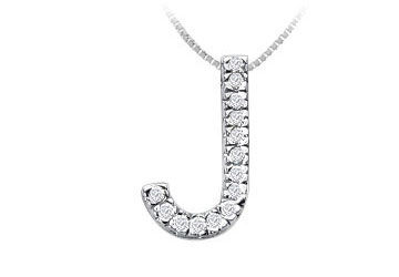 Classic J Initial Diamond Pendant  14K White Gold - 0.25 CT Diamonds