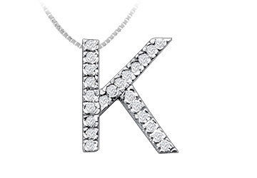 Classic K Initial Diamond Pendant  14K White Gold - 0.35 CT Diamonds