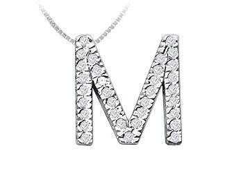 Classic M Initial Diamond Pendant  14K White Gold - 0.50 CT Diamonds