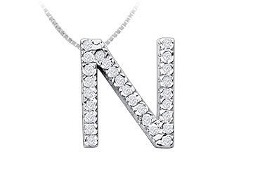 Classic N Initial Diamond Pendant  14K White Gold - 0.45 CT Diamonds