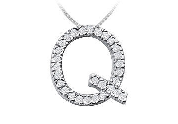 Classic Q Initial Diamond Pendant  14K White Gold - 0.45 CT Diamonds