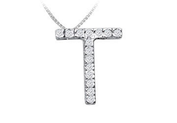 Classic T Initial Diamond Pendant  14K White Gold - 0.25 CT Diamonds