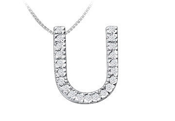 Classic U Initial Diamond Pendant  14K White Gold - 0.33 CT Diamonds