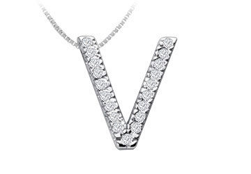 Classic V Initial Diamond Pendant  14K White Gold - 0.30 CT Diamonds