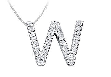 Classic W Initial Diamond Pendant  14K White Gold - 0.50 CT Diamonds