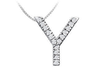 Classic Y Initial Diamond Pendant  14K White Gold - 0.25 CT Diamonds