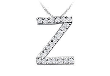 Classic Z Initial Diamond Pendant  14K White Gold - 0.33 CT Diamonds