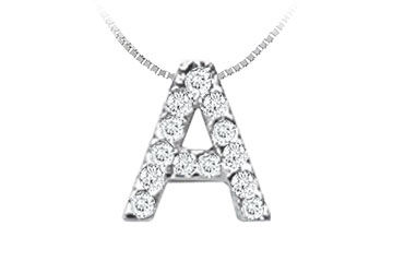 Classic A Initial Diamond Pendant  14K White Gold - 0.15 CT Diamonds