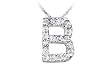 Classic B Initial Diamond Pendant  14K White Gold - 0.20 CT Diamonds